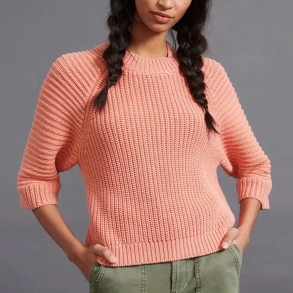 Maeve Sweaters - Anthropologie Maeve McKenzie 3/4 sleeve chunky coral sweater, Medium